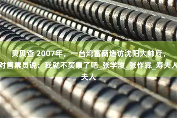 贝贝查 2007年，一台湾富商造访沈阳大帅府，对售票员说：我就不买票了吧_张学浚_张作霖_寿夫人